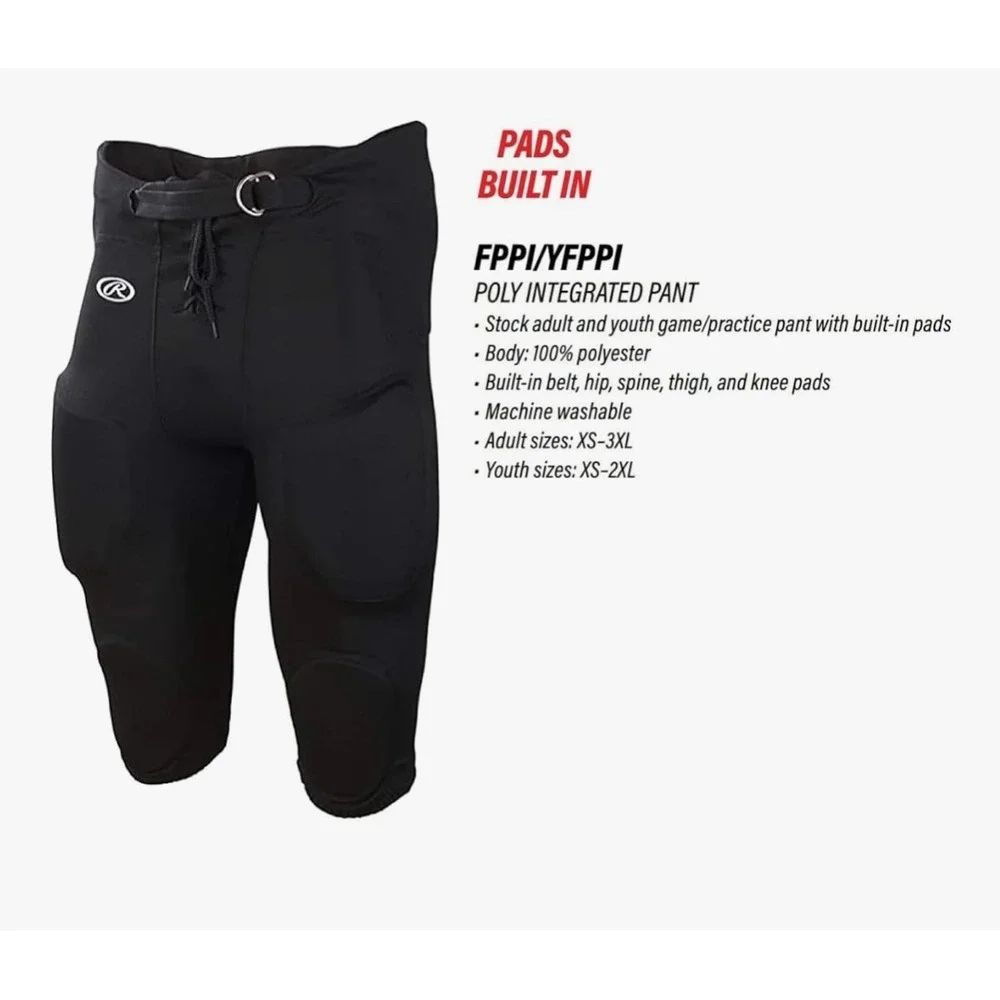 Rawlings Lightweight‎ Football Pants, Integrated Pads, Practice,Game Adult M